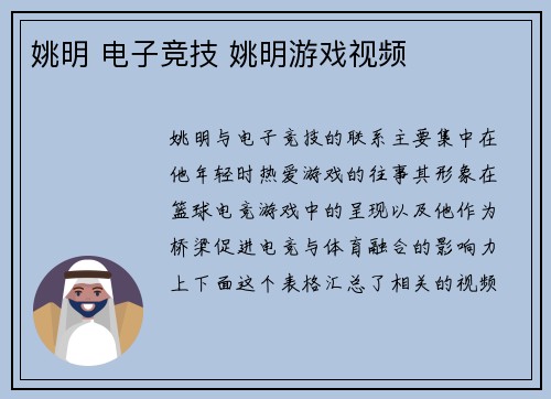 姚明 电子竞技 姚明游戏视频